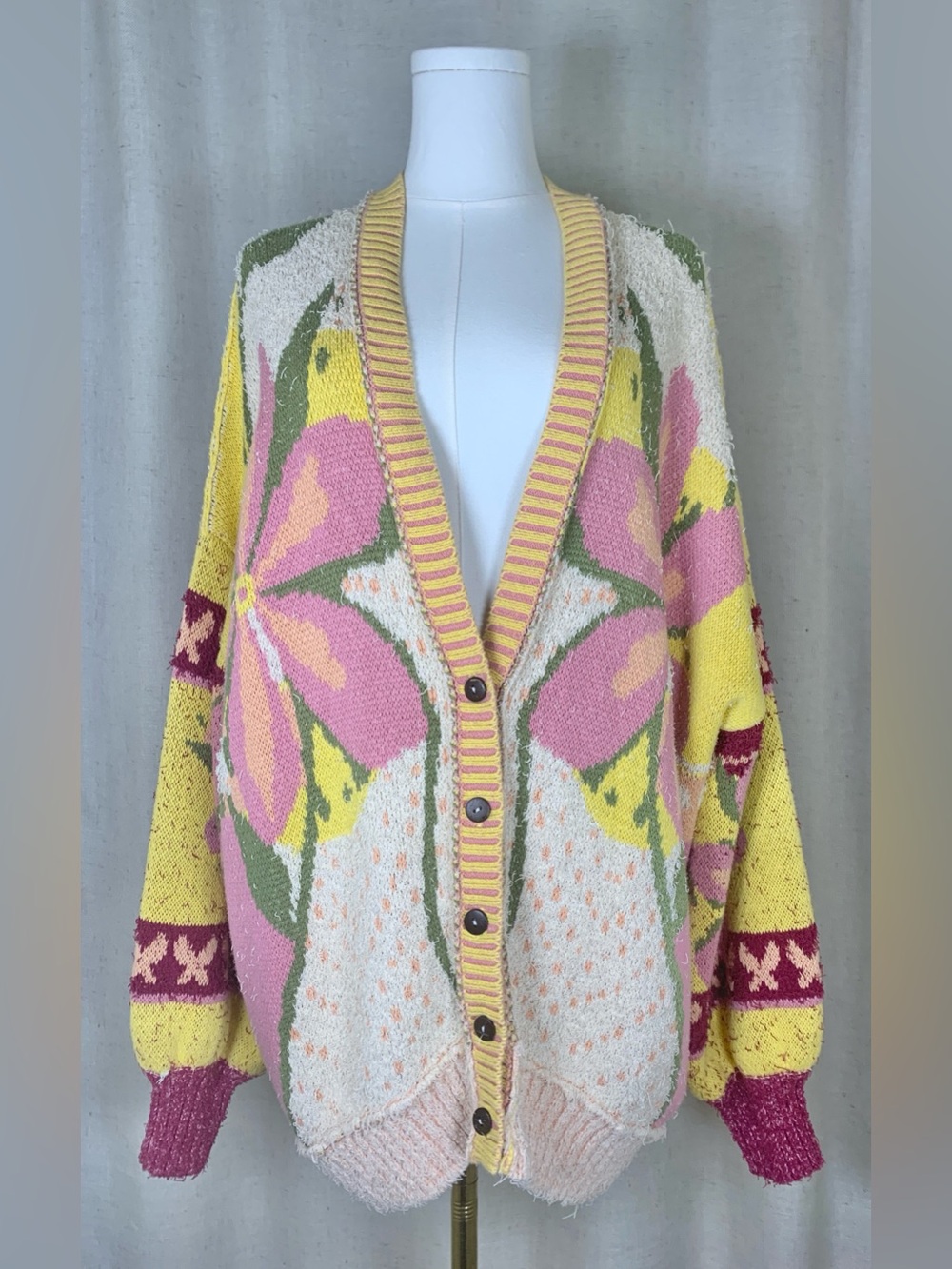 Free People Bali Tropical Garden Sweater | Colorful Boho | Medium